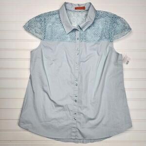 ModCloth Light Blue Lace Accent Sleeveless Blouse Large